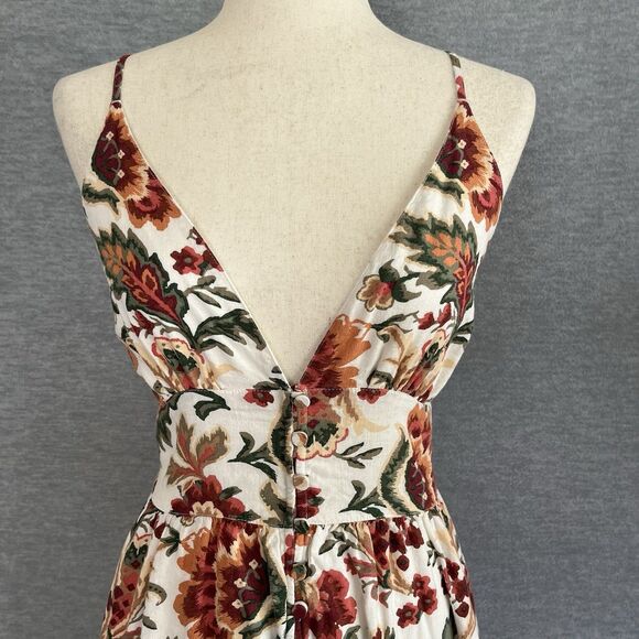 Abercrombie & Fitch Floral Linen Dress SP Buttons Plunge Neck Smocked Boho Maxi - Picture 4 of 13